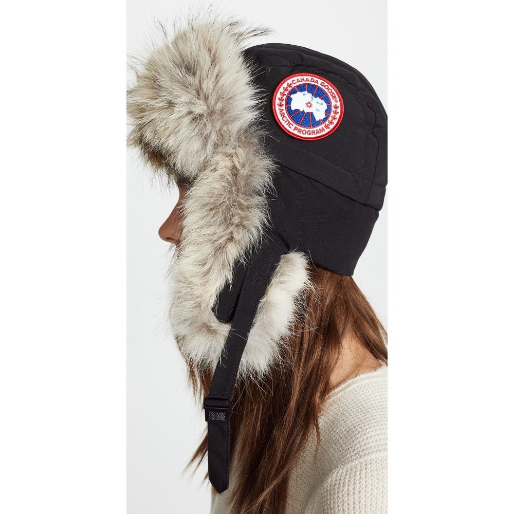 Canada Goose Aviator Hat Black Fur Trim S/M Black
